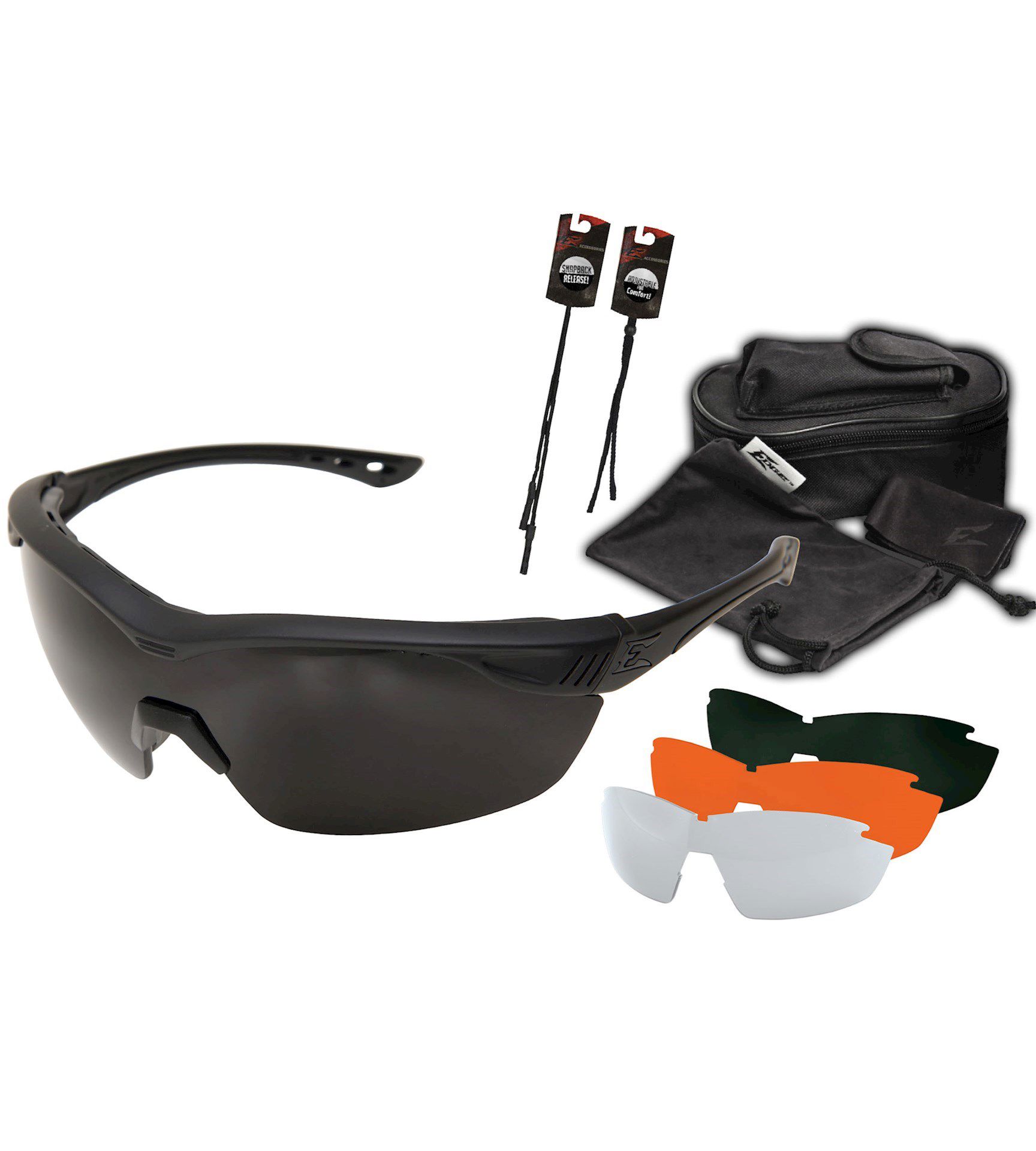 opplanet edge tactical overlord safety glasses black frame 4 lens kit polarized smoke clear tig main
